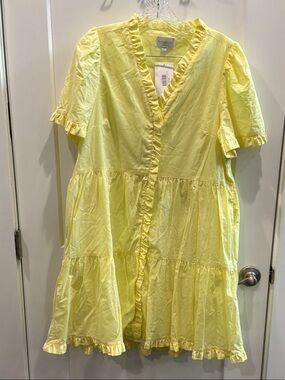 NWT Sugarlips Kara Medium Ruffle Tiered Mini Dress Yellow Lined Sold Online99.00
